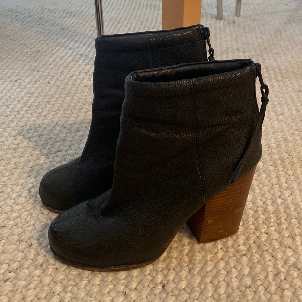 Jeffrey Campbell Black Leather Ankle Boots with Brown Block Heel